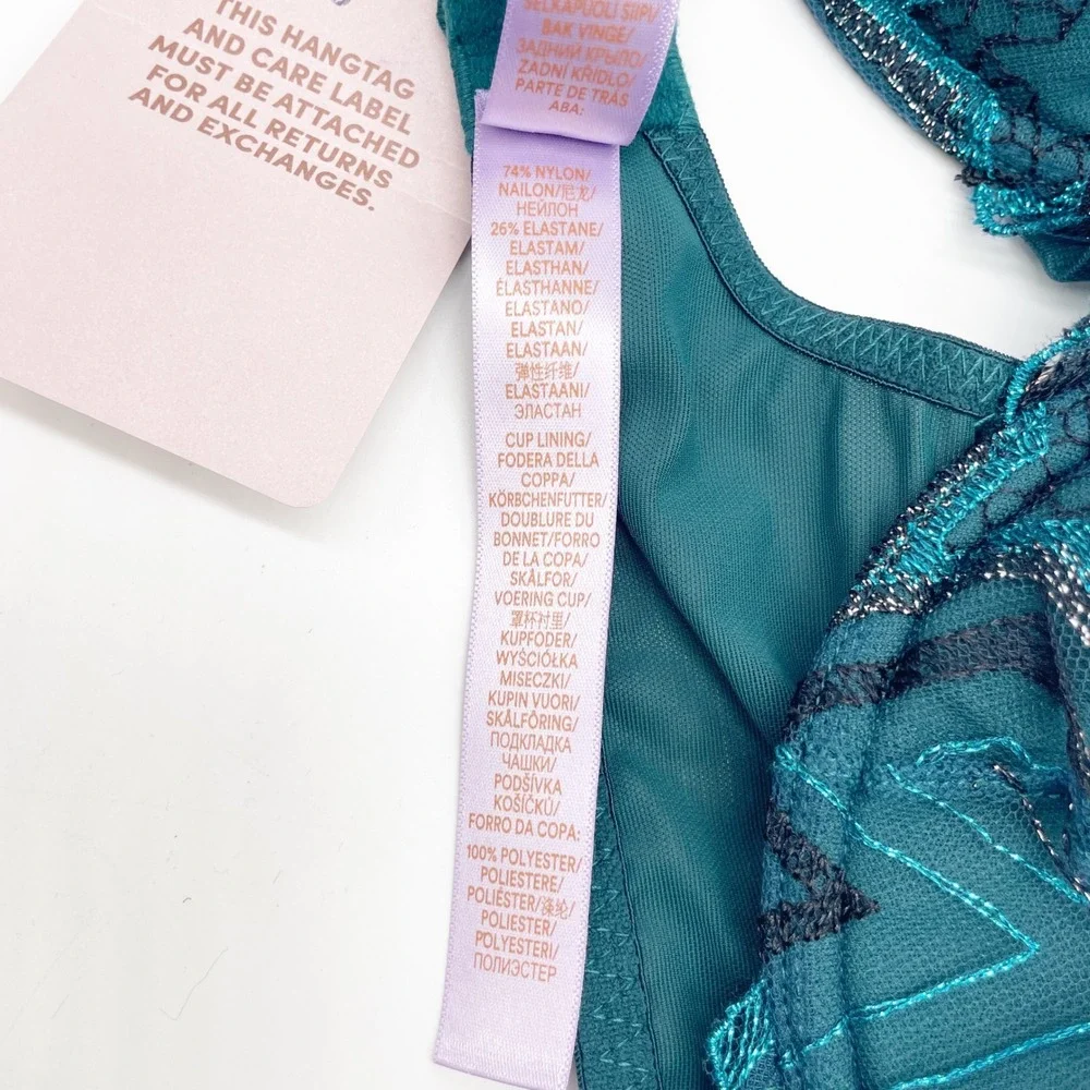 Savage X Fenty Green Metallic Zigzag Mesh Lingerie‎ Underwire Bra Size 36B